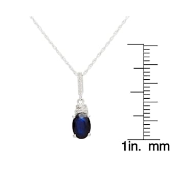 10k White Gold Oval Sapphire and Diamond Pendant With Chain