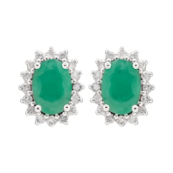 10K White Gold Emerald and Diamond Halo Earrings