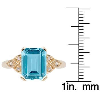 10k Yellow Gold Vintage Style Genuine Emerald-Cut Blue Topaz and Diamond Ring