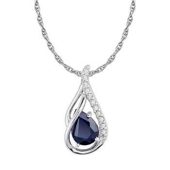 10k White Gold Genuine Pear-shape Sapphire and Diamond Halo Drop Pendant
With Chain