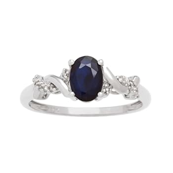 10k White Gold Oval Sapphire and Braided Diamond Accent Ring