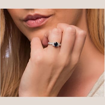 10k White Gold Vintage Style Oval Sapphire and Diamond Ring