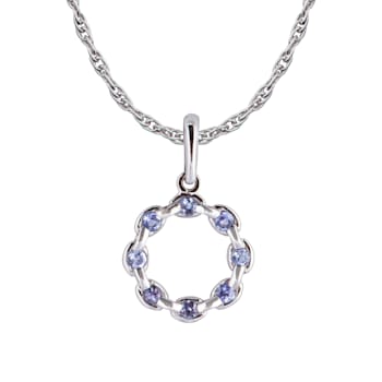 10k White Gold Genuine Round Tanzanite Circle Pendant With Chain