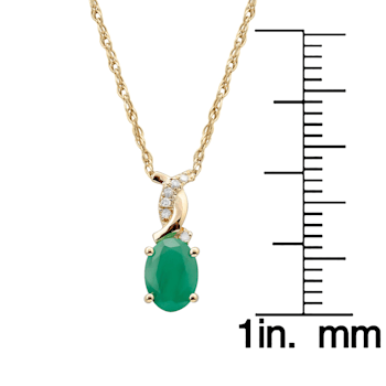 10k Yellow Gold Oval Emerald and Diamond Twist Pendant With Chain
