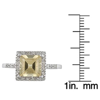 10k White Gold Square Citrine and Diamond Halo Ring