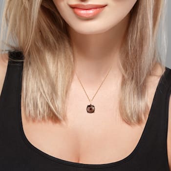 10k Rose Gold Genuine Round Smoky Quartz Pendant With Chain