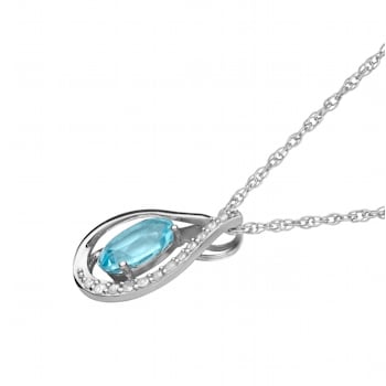 10k White Gold Genuine Oval Blue Topaz and Diamond Halo Drop Pendant
With Chain