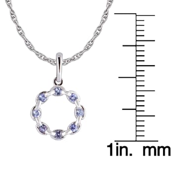 10k White Gold Genuine Round Tanzanite Circle Pendant With Chain