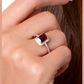 10k Rose Gold Emerald-Cut Garnet and Diamond Halo Ring