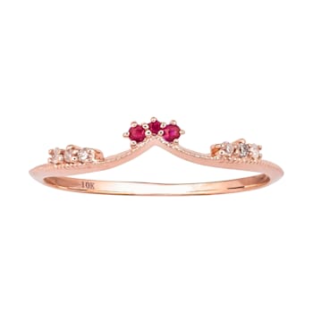 10k Rose Gold Curved Genuine Ruby and Diamond Band Guard