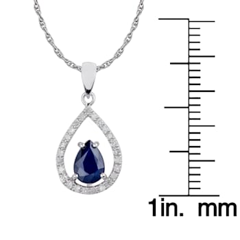 10k White Gold Genuine Pear-Shape Sapphire and Diamond Halo Teardrop
Pendant With Chain