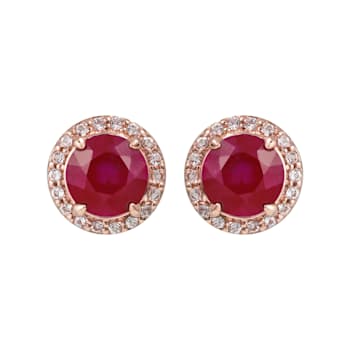 10K Rose Gold Ruby and White Topaz Halo Earrings