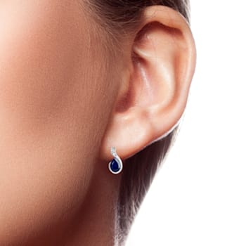10K White Gold Pear Shape Sapphire and Diamond Earrings