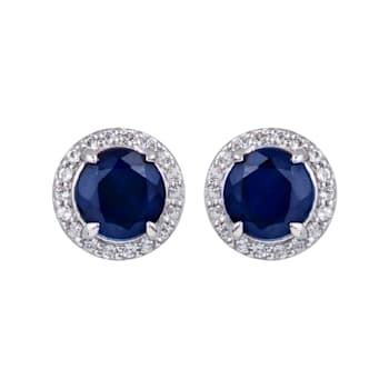 10K White Gold Sapphire and White Topaz Halo Earrings