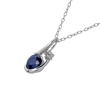 10k White Gold Genuine Round Sapphire Pendant With Chain