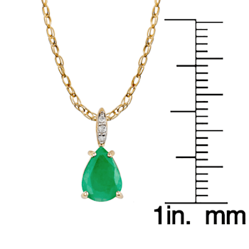10k Yellow Gold Genuine Pear-Shape Emerald and Diamond Teardrop Pendant
With Chain