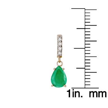10K Yellow Gold Pear Shape Emerald and Diamond Dangle Earrings