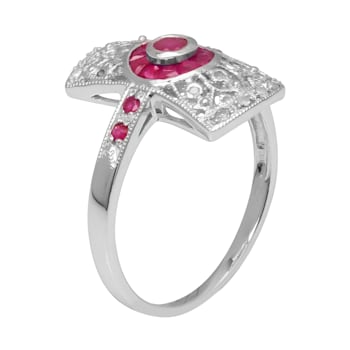 10k White Gold Antique Vintage Style Genuine Ruby and Diamond Ring