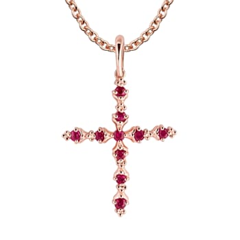10k Rose Gold Genuine Ruby Cross Pendant With Chain