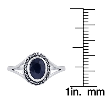 10k White Gold Genuine Oval Sapphire Split Shank Ring