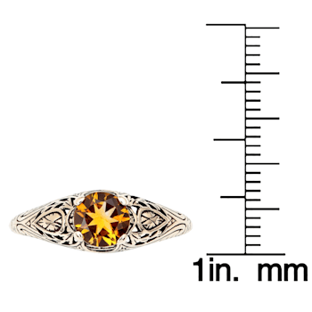 10k Yellow Gold Vintage Style Genuine Round Citrine Scroll Ring