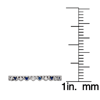 10k White Gold Genuine Sapphire and Diamond Petite Heart Stackable Band