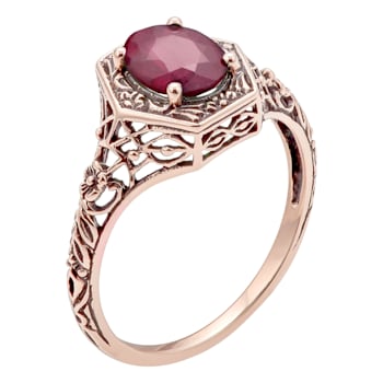 10k Rose Gold Vintage Style Genuine Oval Ruby Filigree Ring