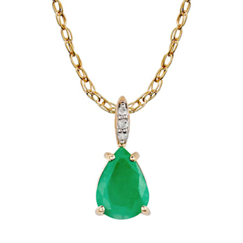 10k Yellow Gold Genuine Pear-Shape Emerald and Diamond Teardrop Pendant
With Chain
