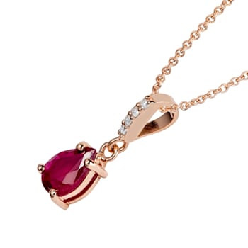 10k Rose Gold Genuine Pear-Shape Ruby and Diamond Drop Pendant With Chain