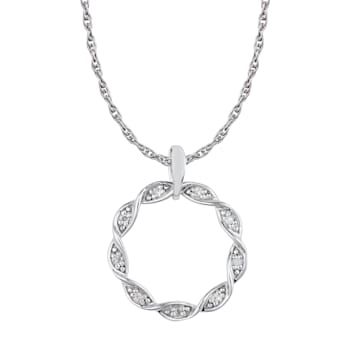 10k White Gold Braided Circle Diamond Pendant With Chain