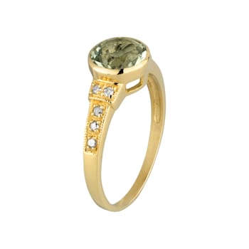 10k Yellow Gold Vintage Style Genuine Round Prasiolite and Diamond Ring