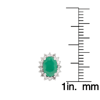10K White Gold Emerald and Diamond Halo Earrings