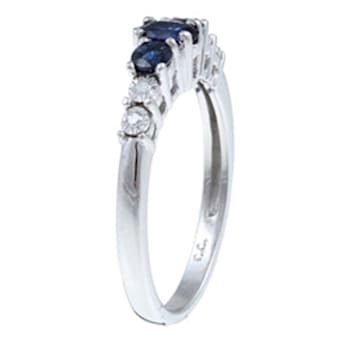 10k White Gold Three Stone Blue Sapphire and Diamond Ring