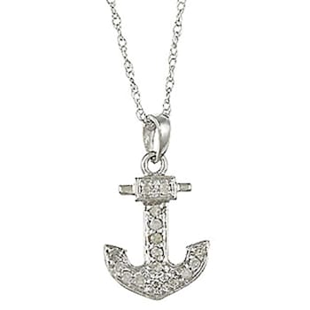 10k White Gold 1/10ct Diamond Anchor Pendant With Chain