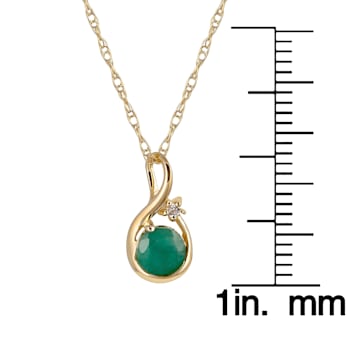 10k Yellow Gold Genuine Round Emerald Pendant With Chain