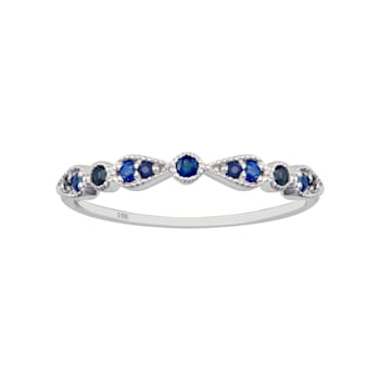 10k White Gold Genuine Round Sapphire Stackable Band