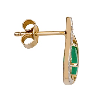 10K Yellow Gold Emerald and Diamond Drop Earrings