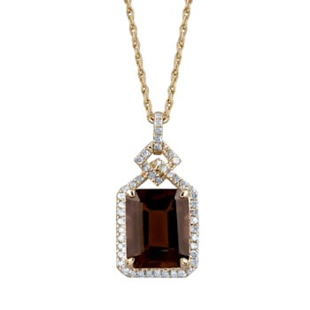 10k Yellow Gold Emerald-cut Garnet and Diamond Pendant With Chain