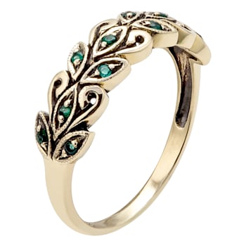 10k Yellow Gold Genuine Emerald Scroll Anniversary Ring