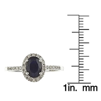 10k White Gold Oval Sapphire and Diamond Halo Ring