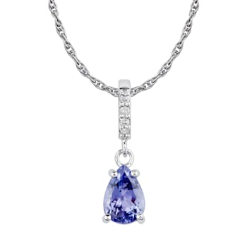 10k White Gold Genuine Pear-Shape Tanzanite and Diamond Drop Pendant
With Chain