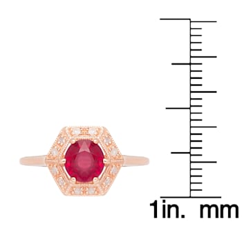 10k Rose Gold Vintage Style Genuine Round Ruby and Diamond Halo Ring