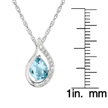 10k White Gold Genuine Oval Blue Topaz and Diamond Halo Drop Pendant
With Chain