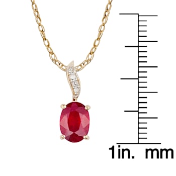 10k Yellow Gold Genuine Oval Ruby and Diamond Pendant With Chain