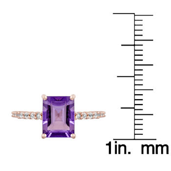 10k Rose Gold Emerald-Cut Amethyst and White Topaz Ring