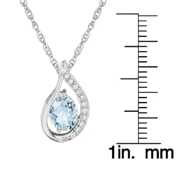 10k white gold genuine oval aquamarine and diamond halo drop pendant
with chain