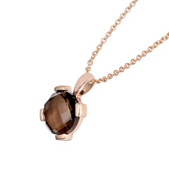 10k Rose Gold Genuine Round Smoky Quartz Pendant With Chain
