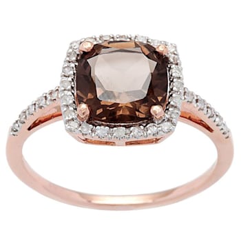 10k Rose Gold Cushion Smoky Quartz and Diamond Halo Ring