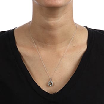 10k White Gold Oval Prasiolite and Diamond Halo Pendant With Chain