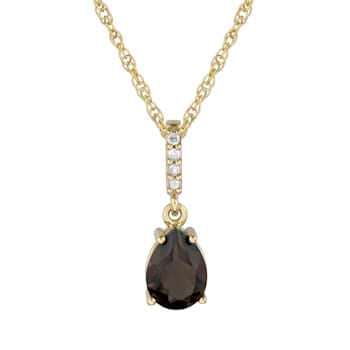 10k Yellow Gold Genuine Pear-Shape Smoky Quartz and Diamond Drop Pendant
With Chain